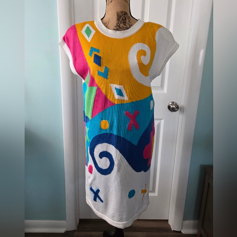 Vintage Escada By Margaret Ley Colorful Abstract Sweater Dress Rare